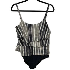 Island Pearls Bathing Suit Underwire 1 Piece Sleeveles Adjustable Strap Black 12